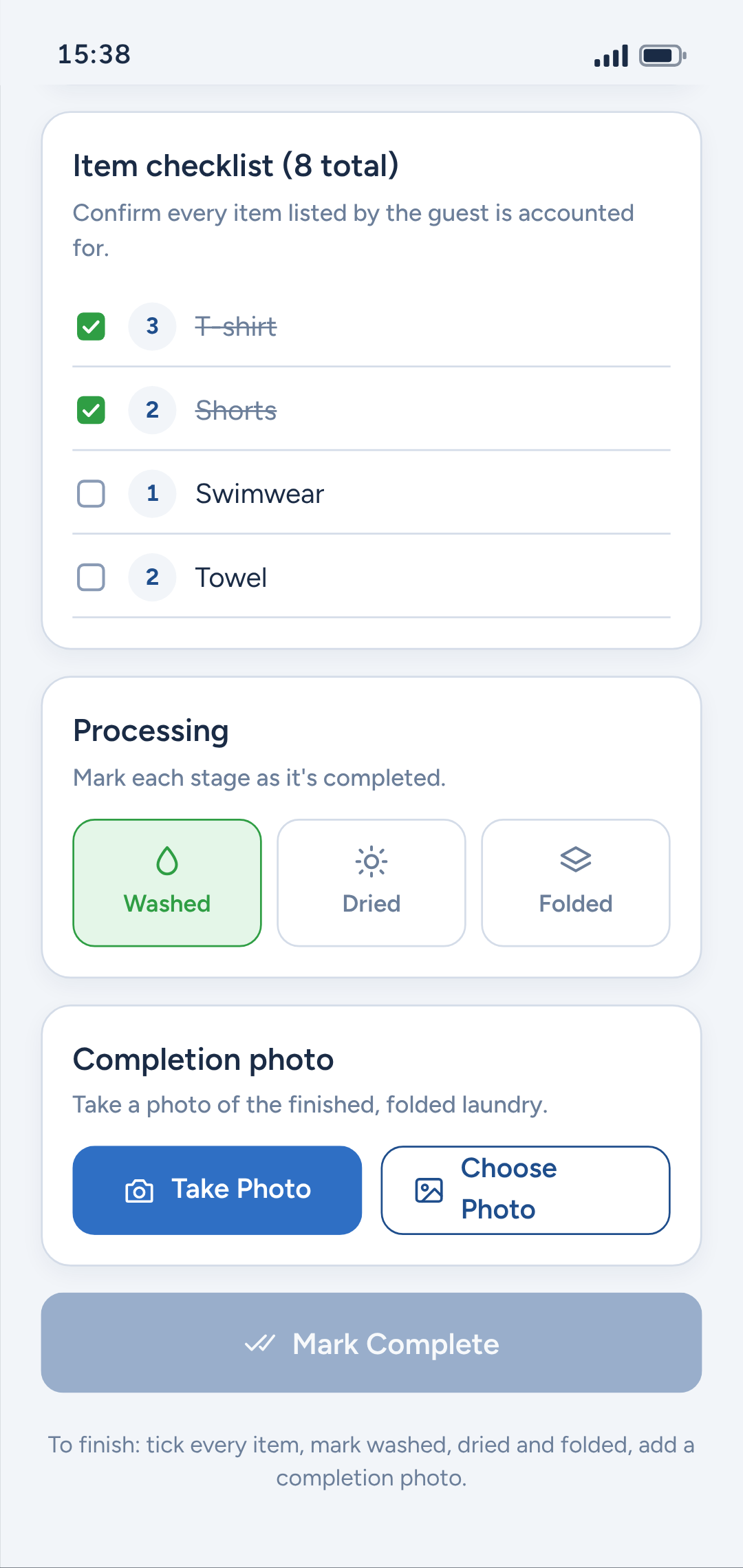 Item checklist on a basket