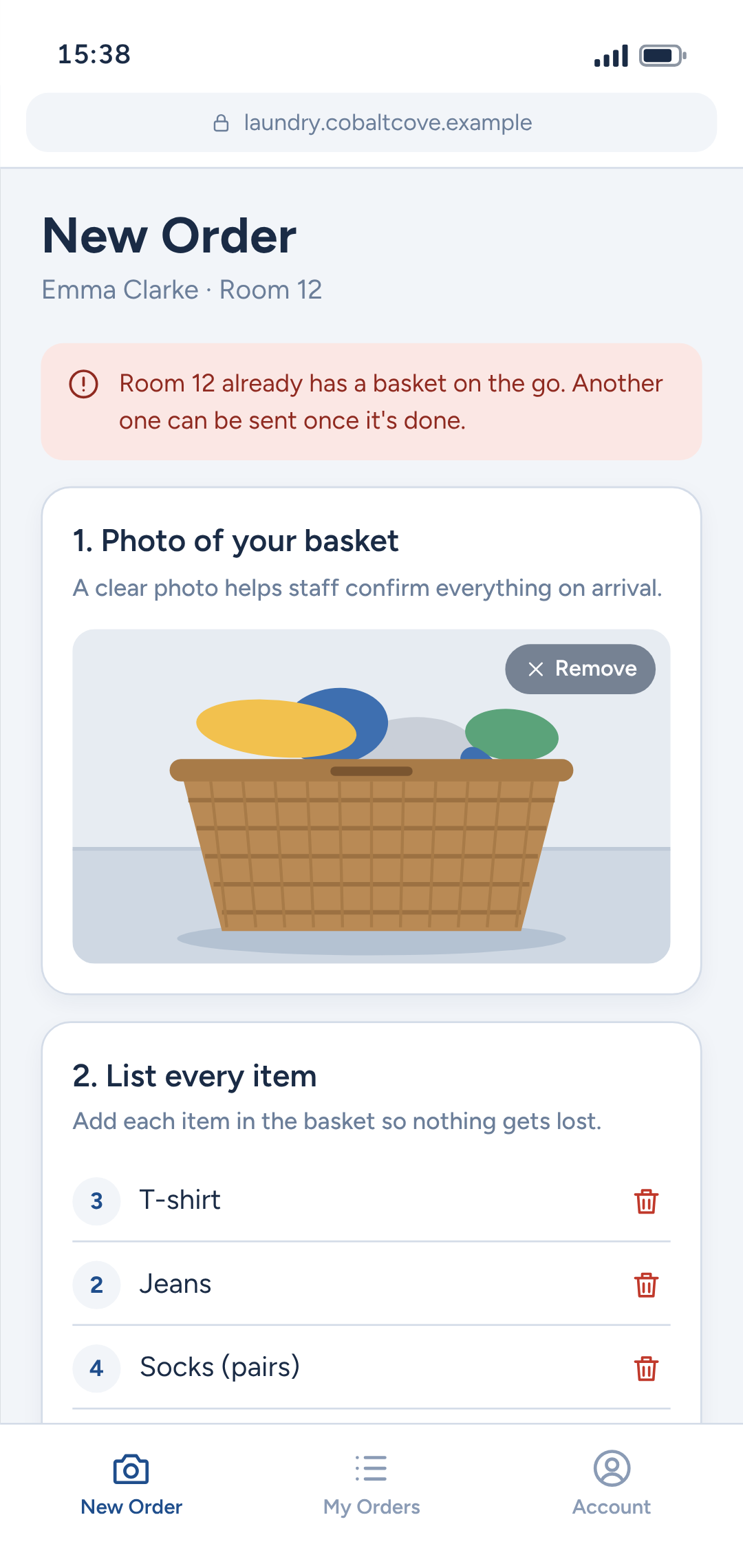 Order limit message