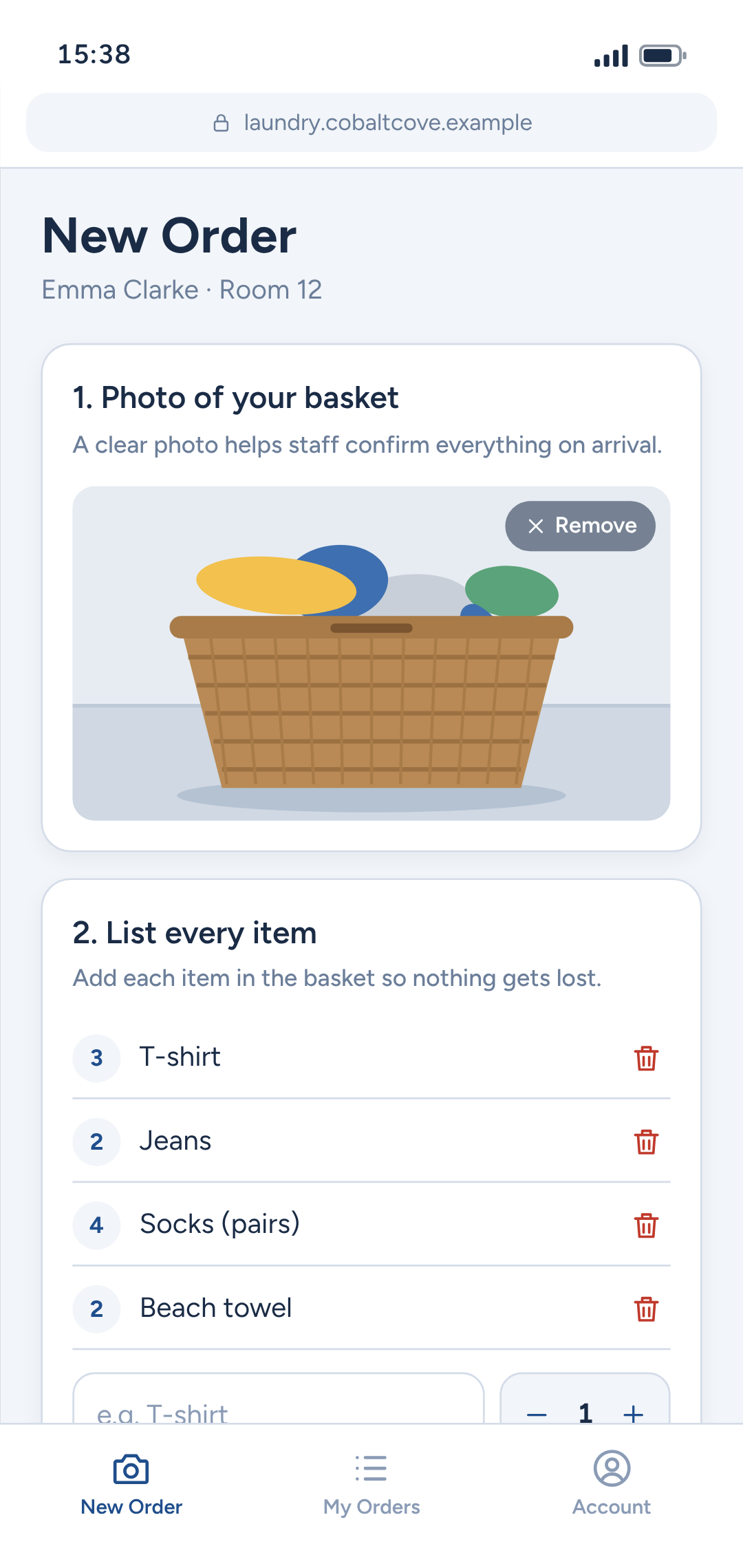 Guest sending a new basket