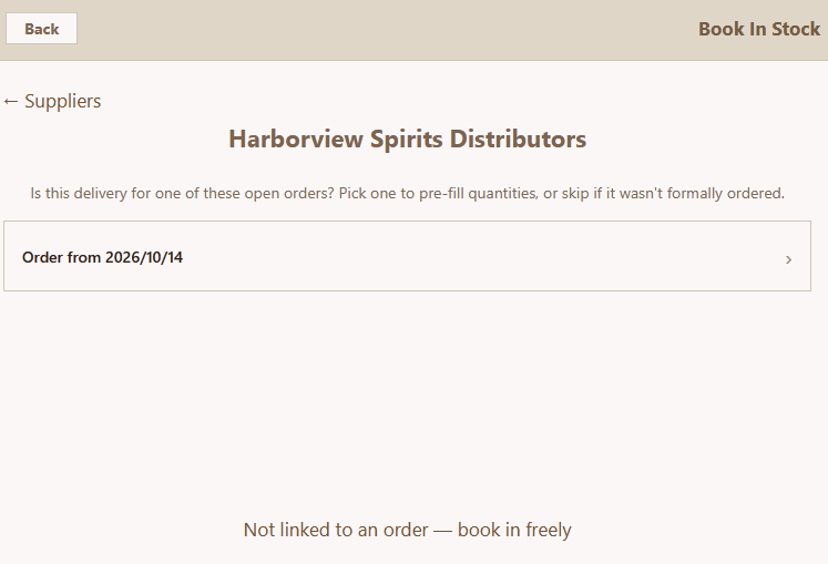 Booking in a delivery against its order